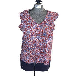Lucky Brand Floral V-Neck Top Medium
